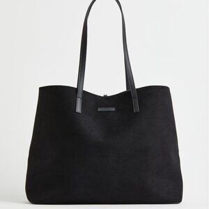 H&M Black Shopper Bag, Faux Suede & Leather